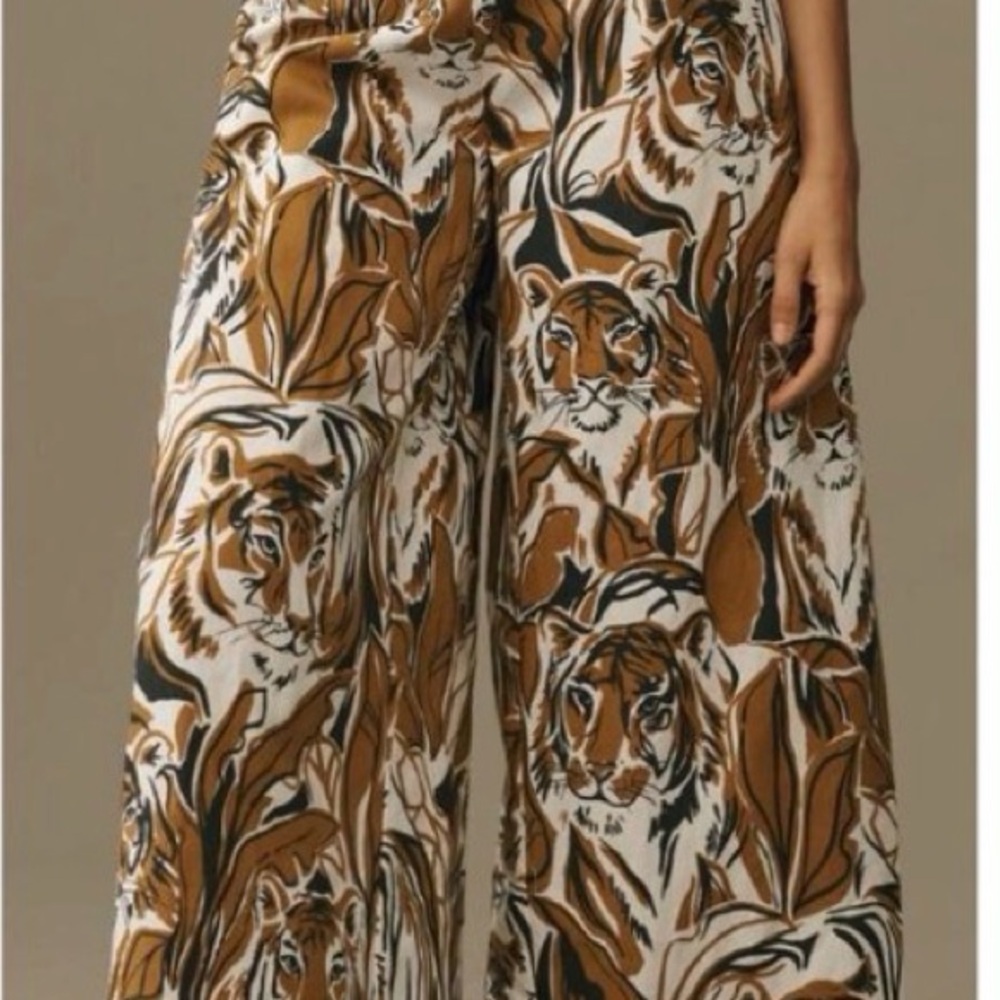 Anthropologie Tiger Face Wide Leg Pants - Picture 2 of 7
